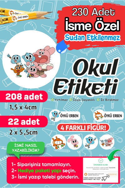 PANDA SOKAĞI Okul Etiketi Kalem Defter Isimli Etiket Isim Yazılabilen - 230 A...