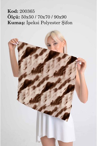 DESENİX Batik Patterned Scarf |   Coffee Shades on Beige Background |   50X50 -70X70- 90X90Cm |   Silky Chiffon Fabric