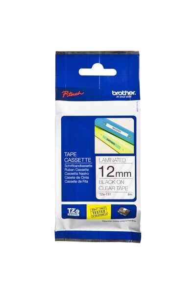 Brother TZE131 Laminated Labels, Black on Clear, 12mm