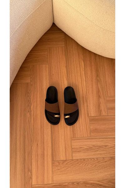 Eataly Shoes Flip Flop Ring Detailed Leaf Tape Slippers Light Brown