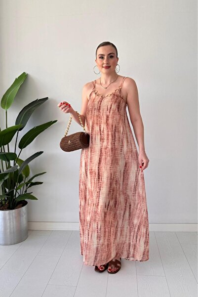 MaziButik Chain Collar Tie Dye Dress Brown