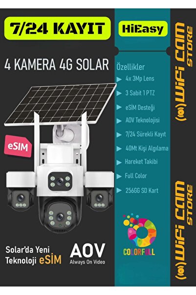 WIFICAM PLUS X14 4 Kameralı Çift Panelli 4G Solar Kamera AOV 7/24 Kayıt