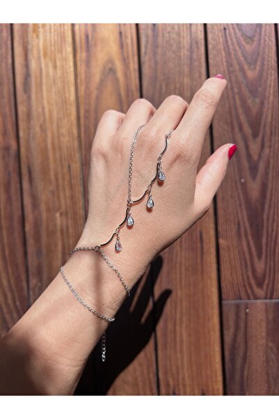 pop up store Zirkon Damla Taşlı Gümüş Renk Şahmeran / El Aksesuarı
