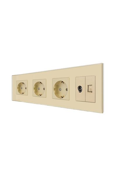 luxion Triple Schuko, TV, and Internet Outlet with Glass Frame LUXION, Gold