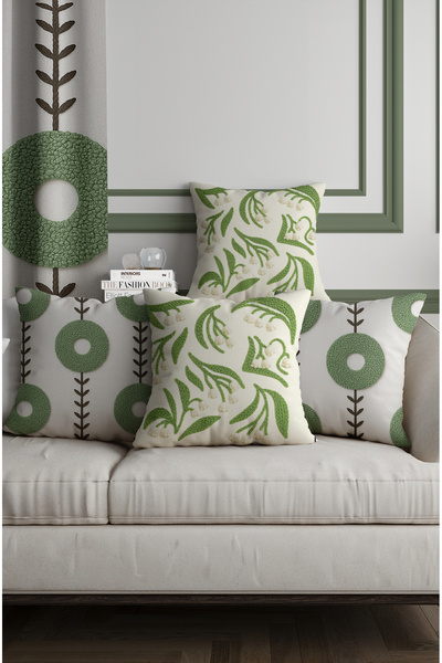 ALAMODECOR Set de cu imprimeu huse de pernă cu model boem de culoare verde, cu aspect de tricotat perforat, digital pe două fețe