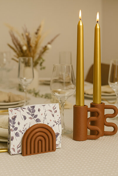 Vemia Dekor İkili Şamdan ve Peçetelik Seti Modern Bohem Stili