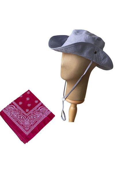 Rupen Kraft Summer Foldable Safari Fedora Cowboy Hat with Cotton Bandana Combination