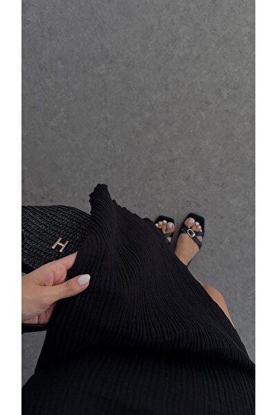 HAZELANNA %100 Pamuk Siyah Müslin Elbise