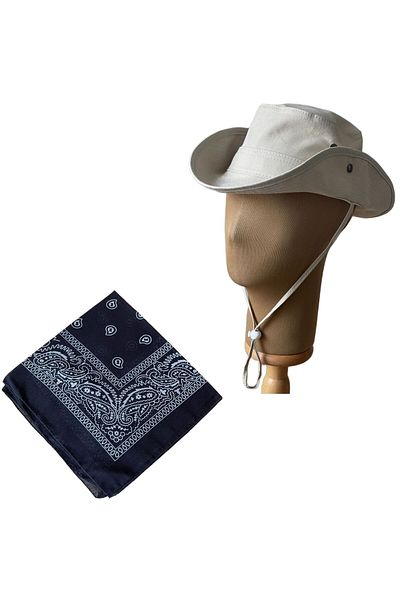 Rupen Kraft Summer Foldable Safari Fedora Cowboy Hat with Cotton Bandana Combination