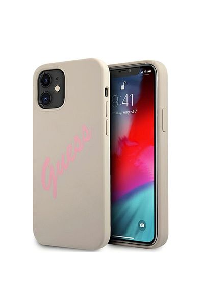 Guess Vintage Pink Script Protective Case for Apple iPhone 12 Mini, Gray