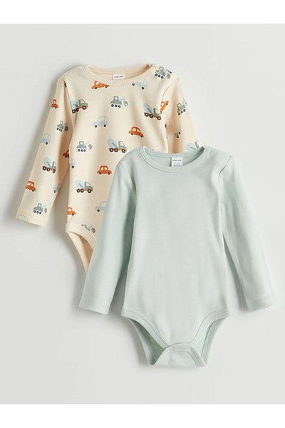 LC Waikiki Lcw Baby Crew Neck Printed Baby Boy Snap Bodysuit 2-Piece (W5)