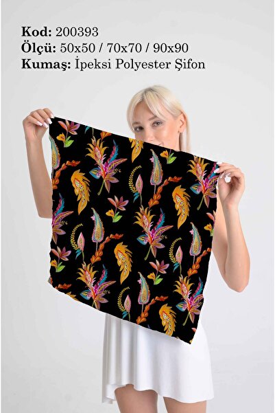 DESENİX وشاح منقوش بنمط تروبيك بيزلي |   ألوان حية |   50x50 - 70x70 - 90x90 سم |   قماش شيفون حريري