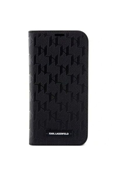 Karl Lagerfeld Saffiano Monogram Book Case for iPhone 14 Pro, Black
