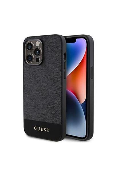Guess Protective Case PU 4G Stripe MagSafe for iPhone 15 Pro Max, Black