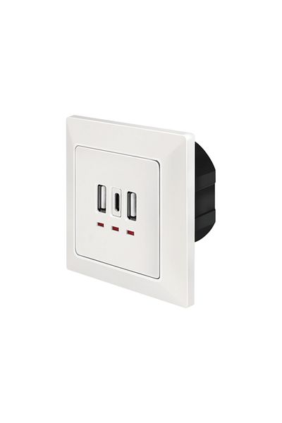 LogiLink Priză de perete, 2 x USB-A 5V/2.4A, 1 x USB-C 5V/3A, Încorporată, Indicator LED, Alb, PA0254