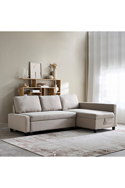 Home Box أريكة سرير زاوية من القماش يسار يمين بثلاثة مقاعد مع مساحة تخزين