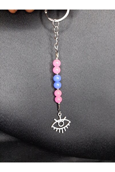 MRYart Pink-Blue Glass Bead Keychain with Eye Figure