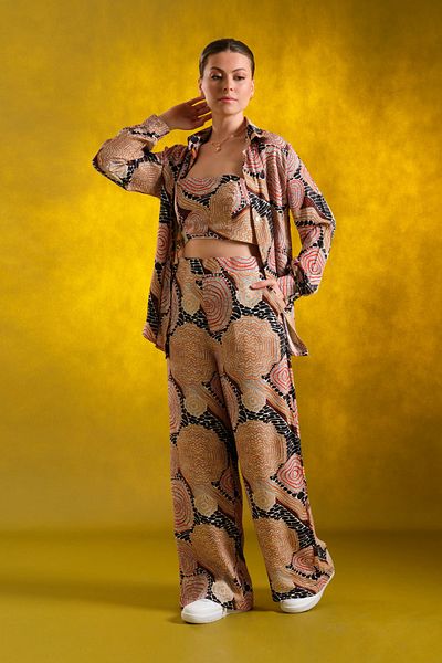 Cherx Odette 3 Piece Patterned Long Bottom-Top Set