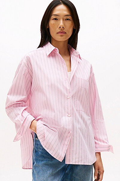 Tommy Hilfiger Kadın Rahat Kesim Çizgili Gömlek - Pembe