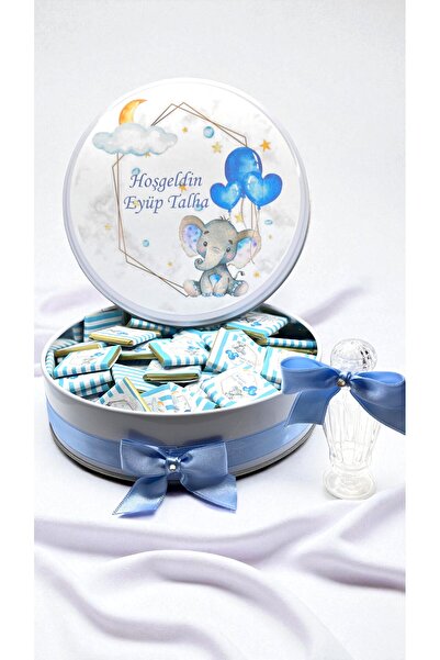 Popy Gift Chocolate 100 Adet Mavi Balon Tutan Fil Temalı İsme Özel Hoşgeldin ...