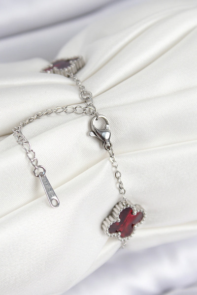 Bernami Special Steel Pearlescent Red Color Clover Women's Bracelet Offer!! !