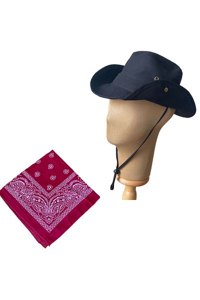 Rupen Kraft Summer Foldable Safari Fedora Cowboy Hat with Cotton Bandana Combination