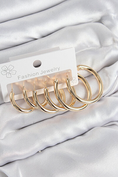 Clariss Brass Ring Model Gold Color Women's Set Earrings -Kp-0958