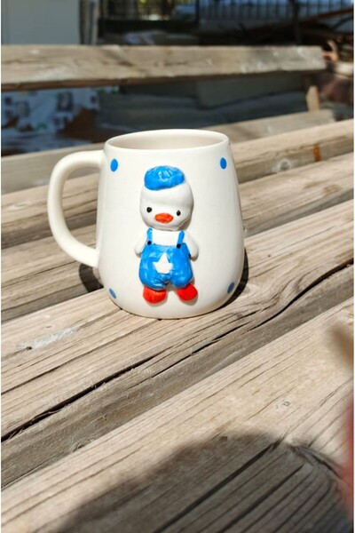 Dİ TAZZA Handmade Engraved Marine Duck Figure Mug 400 ml