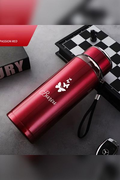 İŞTE BU 1 Liter Stainless Steel Butterfly Printed Thermos |   12 Hours Hot and Cold Keeping |   Durable Structure