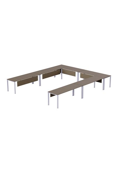 Mahmayi Figura 72-16 U-Shaped Conference Meeting Table for Office - 12 Seater, Brown Linen