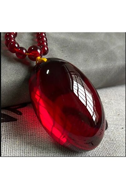 ORGANICYOU ZHENPING Şık Oval Kehribar Kolye - Şarap Kırmızısından Derin Kırmızıya Geçişli