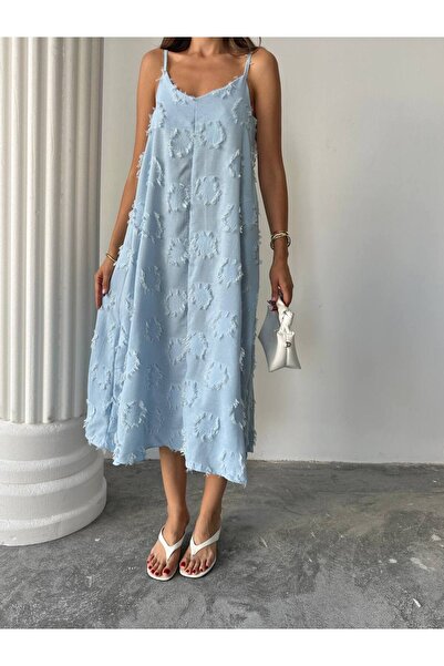 Swass Püskül Detaylı Midi Elbise Mavi