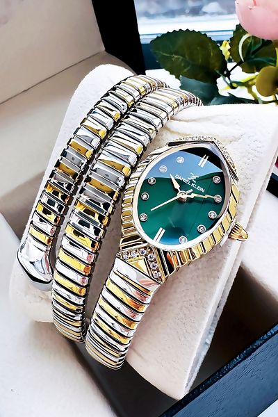 Daniel Klein Snake Watch Model - Women's Wrist Watch, Waterproof Gold Silver Steel Band - Bracelet Gift Gdkb2011C4