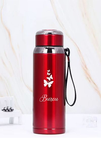 İŞTE BU 1 Liter Stainless Steel Butterfly Printed Thermos |   12 Hours Hot and Cold Keeping |   Durable Structure