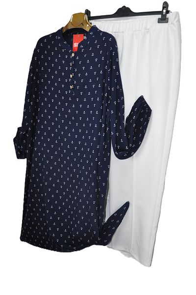 elma abone Plus Size Anchor Pattern Pants Suit