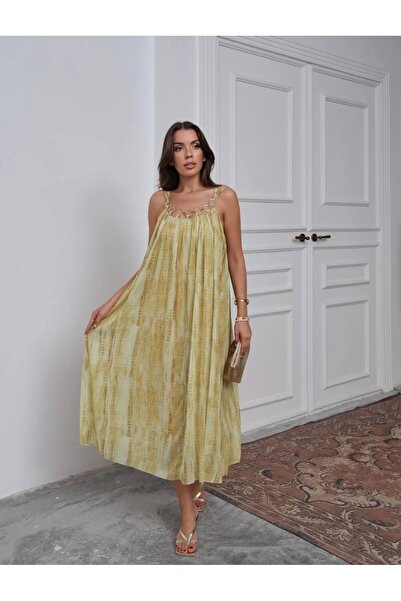 Swass Green Tie-Dye Patterned Dress with Metal Accessory Detail