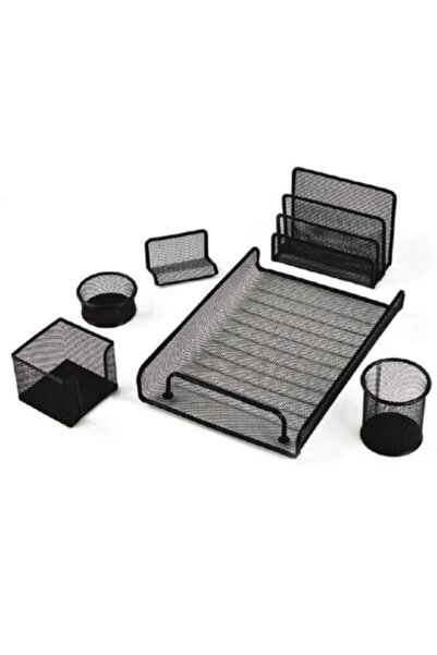 LEENO Mesh Desk Organizer Set - 6 Pieces, Stylish Metal in Black