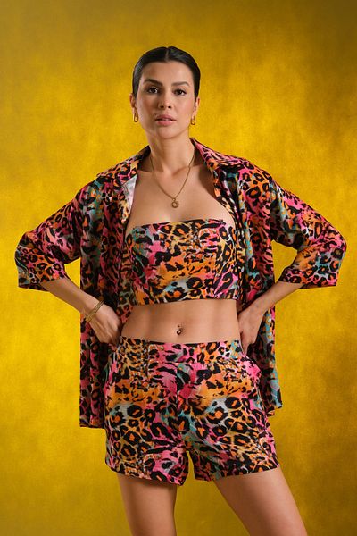 Cherx Cecilia 3 Piece Patterned Short Bottom-Top Set