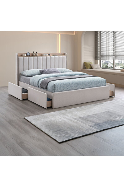 Home Box سرير روبي لينيير الذكي المنجد بحجم كوين مع 4 أدراج - 160×200 سم