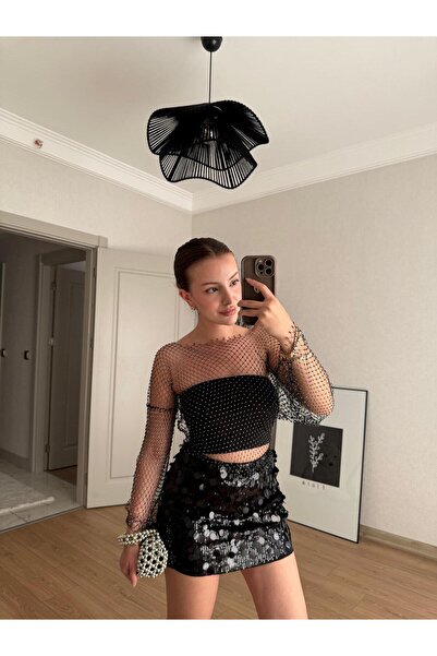 BAŞARAN Μίνι φούστα με μαύρη παγιέτα