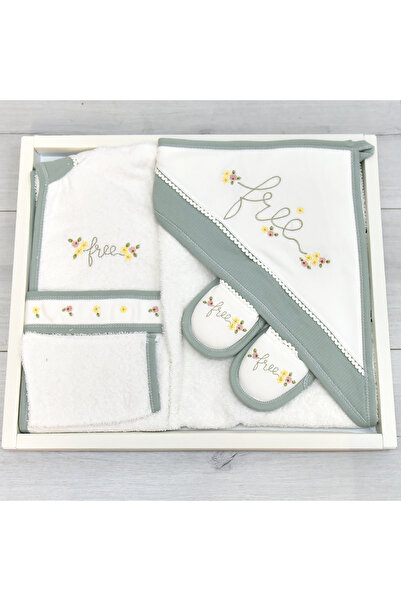 ZEYNUKO KIZ BEBEK 0-12 AY ÇİÇEK NAKIŞLI BORNOZ SETİ-TAKIMI