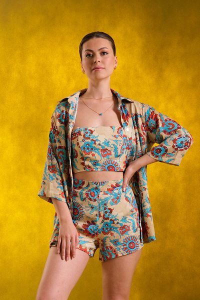 Cherx Aria 3 Piece Patterned Short Bottom-Top Set