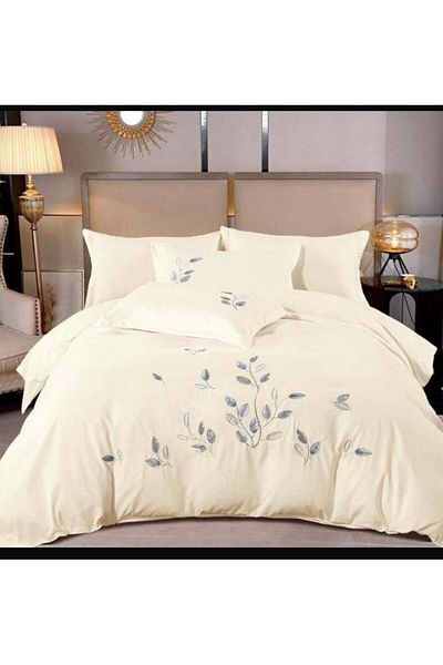 Comfy SOFT & LUXURIOUS 6 PC KING SIZE EMBROIDERED CREAM FLORAL ROYALTY COMFORTER SET