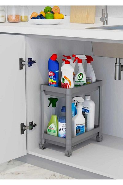 Se Yank Haus 2 Tier Rolling Organizer Detergent Dispenser Kitchen Bathroom Shelf Cabinet Countertop under Sink