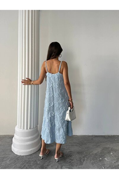 Swass Püskül Detaylı Midi Elbise Mavi