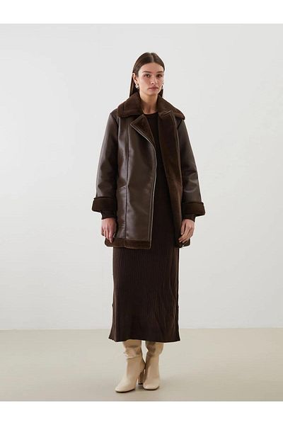 LC Waikiki LCW Modest Femei Biker Cu Guler Pălărie Din Piele (W5)