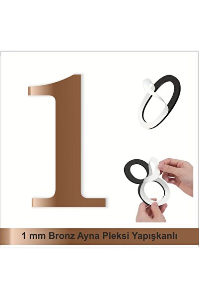 zafrakreklam Kapı Daire Numarası 1 mm Bronz Ayna Pleksi Yapışkanlı No - 1 BİR