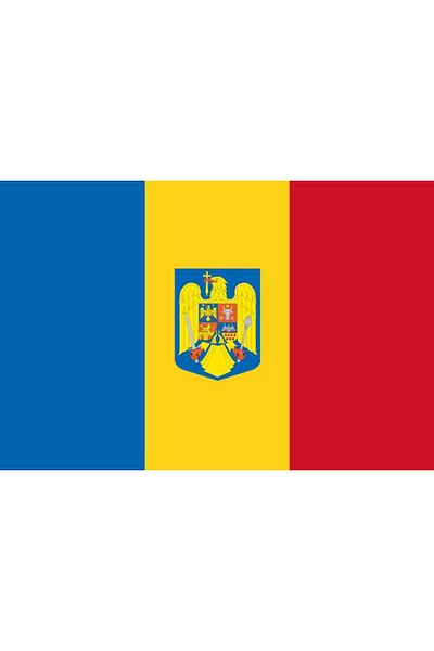 SDX Market Set of 12 tricolor flags with coat of arms, 30 cm x 45 cm, Romania / flag / banner