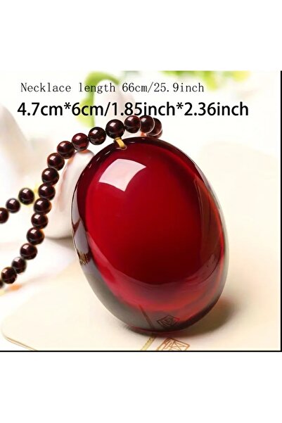 ORGANICYOU ZHENPING Şık Oval Kehribar Kolye - Şarap Kırmızısından Derin Kırmızıya Geçişli