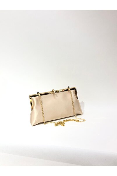 womenacs Skin Color Satin Fabric Stylish Stone Evening Dress Clutch Portfolio Chain Strap Hand Wedding Engagement Henna Evening Bag